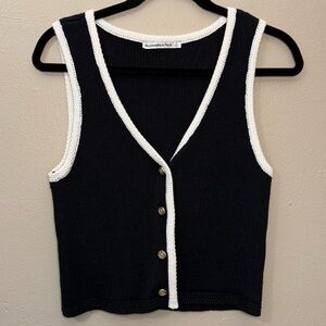 Abercrombie & Fitch Mara Button Up Sweater Vest Black White Women’s Size Small